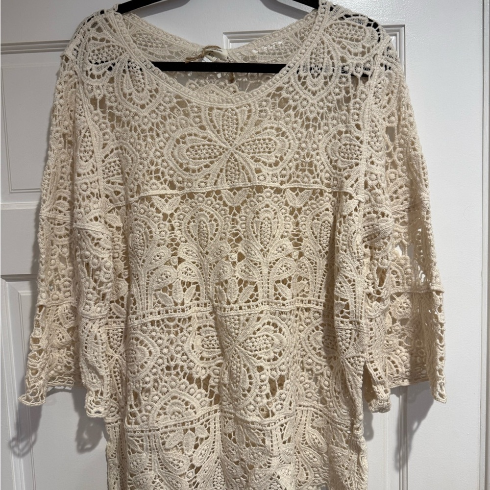 Cost Plus World Market Ivory Crochet Lace Top